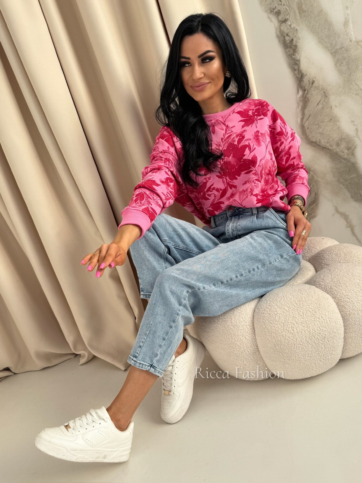 Bluza bawełniana FLORA, barbie pink/red