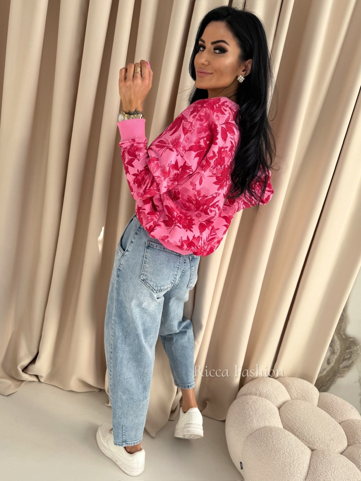 Bluza bawełniana FLORA, barbie pink/red