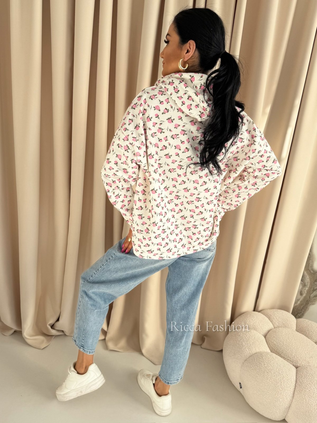 Bluza dresowa APRIL, nude/flowers