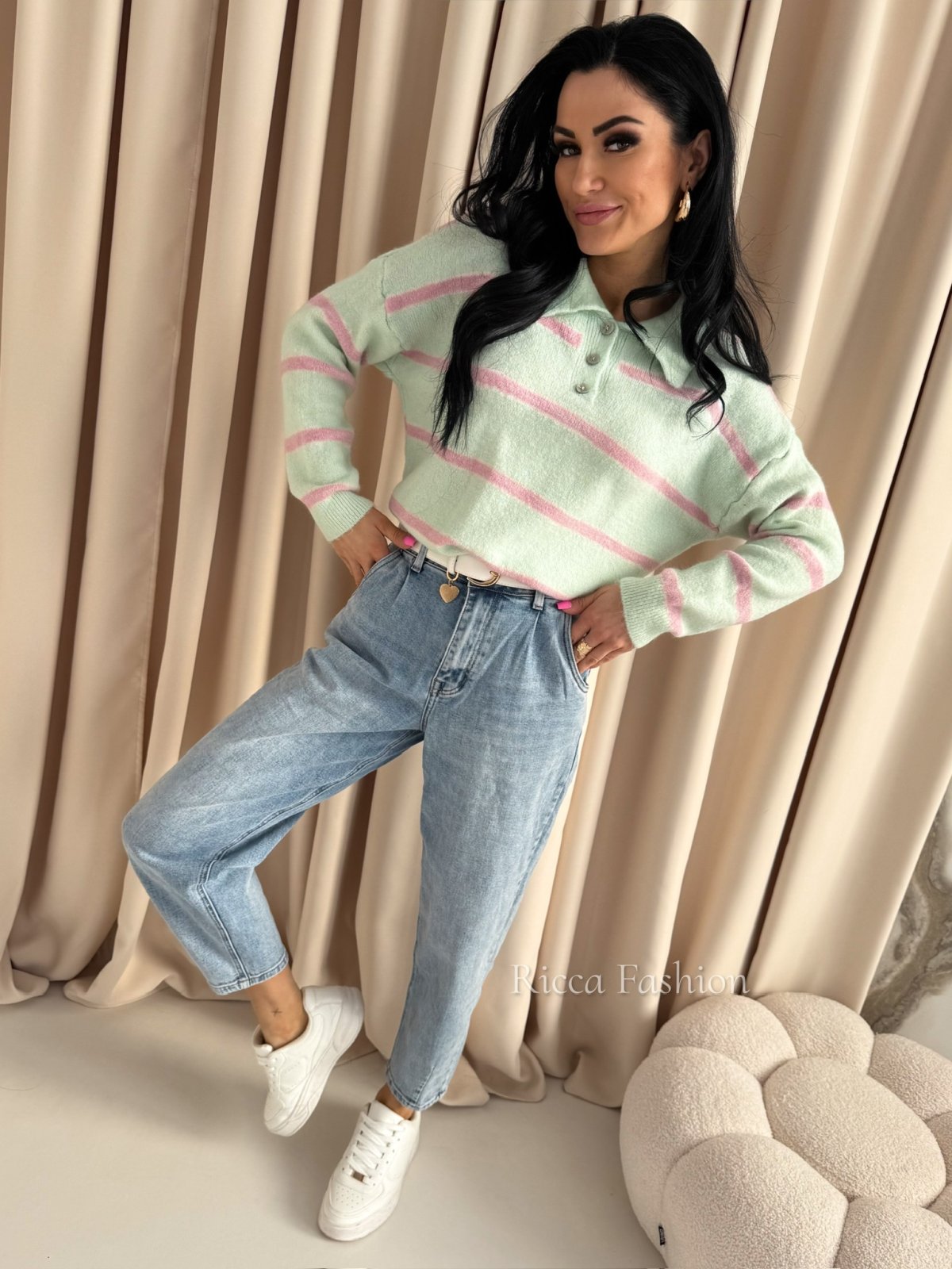 Sweter polo z wełną MINELLI, mint