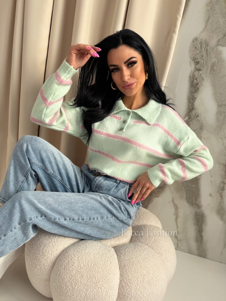 Sweter polo z wełną MINELLI, mint