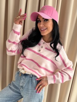 Sweter polo z wełną MINELLI, light pink