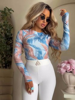 Bluzka LINDA print, niebiesko-beżowa