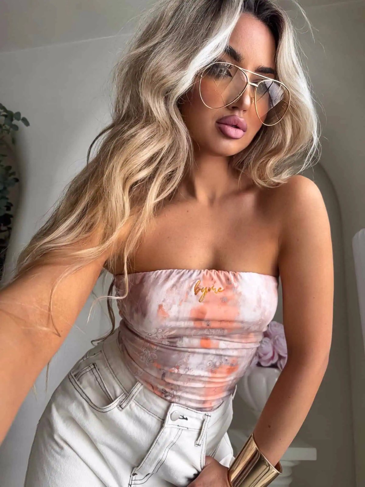 Top z wiskozy MAVEN, ornament/peach