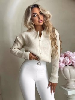 Sweter/bomberka z wełną MOHAIR, jasny beż