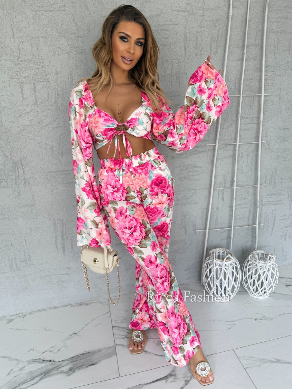 Bluzka z wiskozą CALIENTE, fuchsia/green