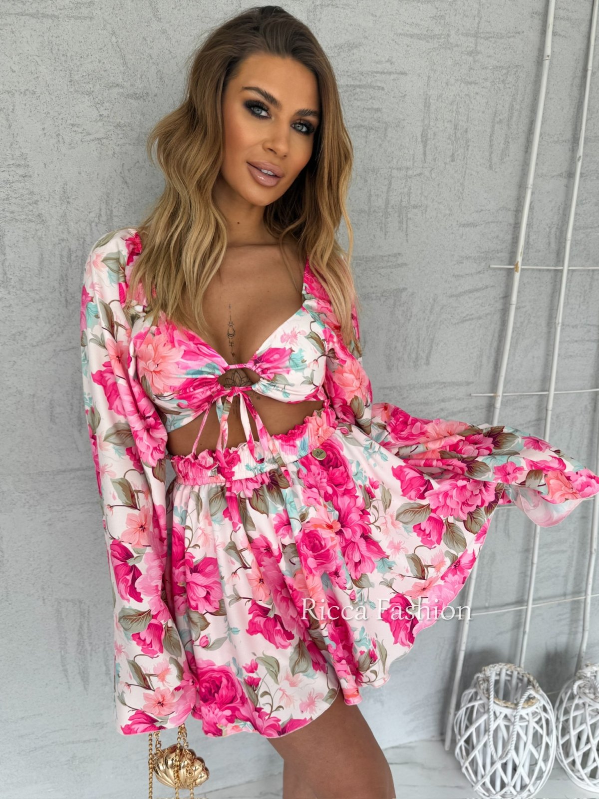 Bluzka z wiskozą CALIENTE, fuchsia/green