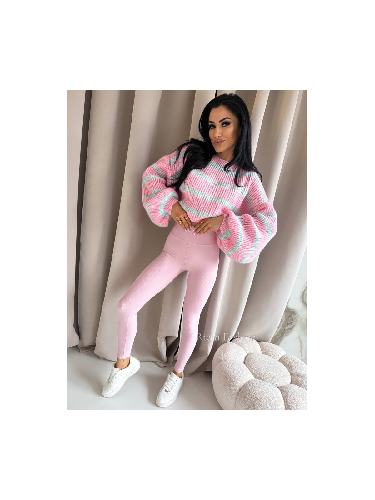 Legginsy prążkowane AMBER, powder