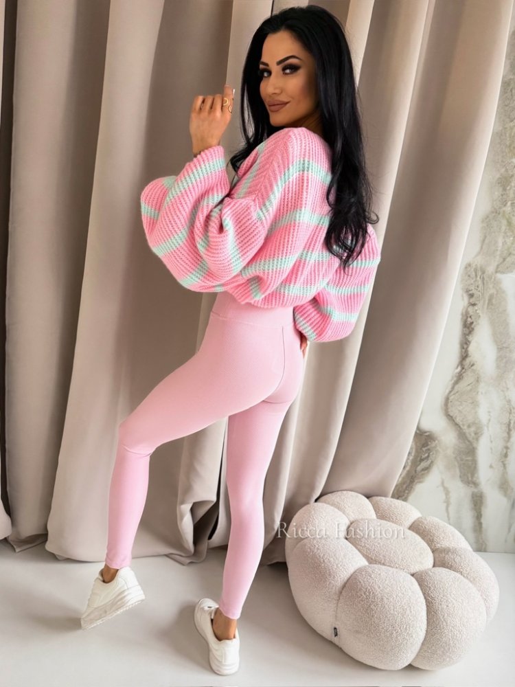 Legginsy prążkowane AMBER, powder