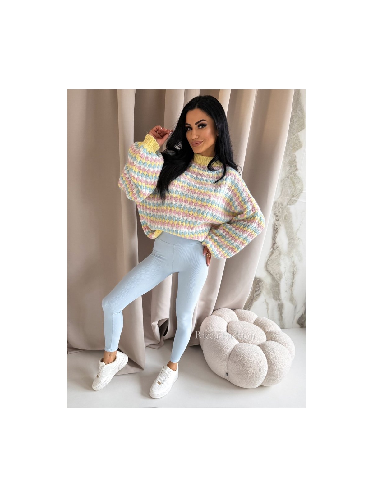 Legginsy prążkowane AMBER, baby blue