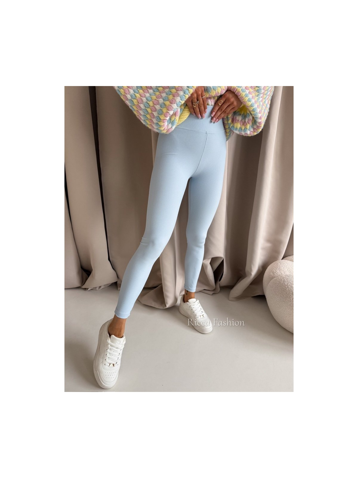 Legginsy prążkowane AMBER, baby blue