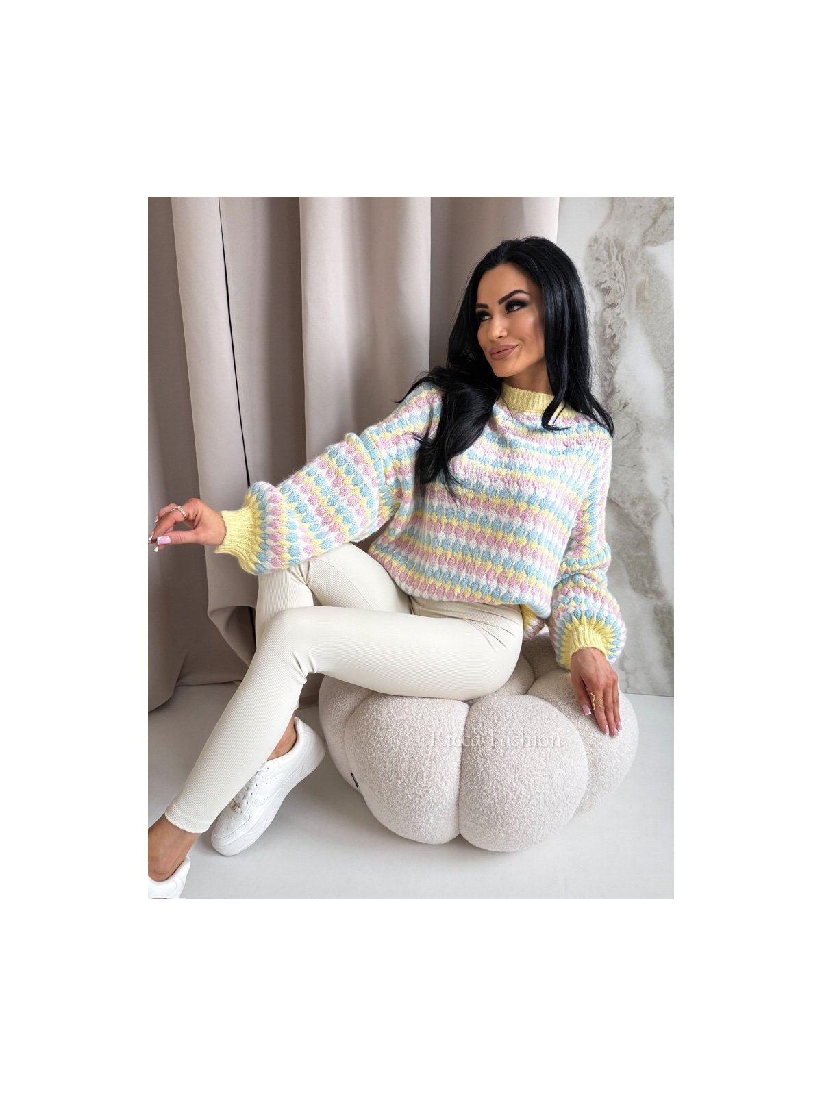 Sweter z wełną COLORFUL, banana/blue