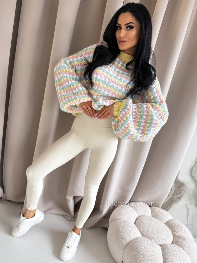 Sweter z wełną COLORFUL, banana/blue