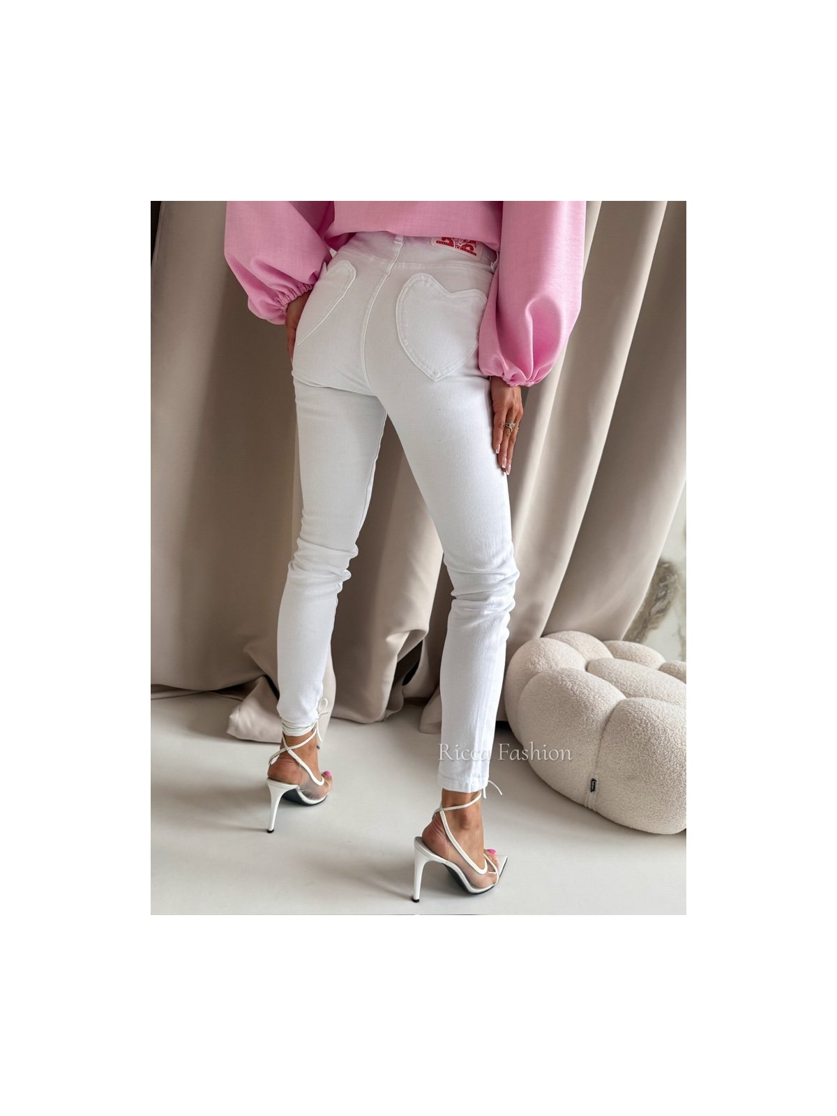 Spodnie skinny jeans HEARTS, white