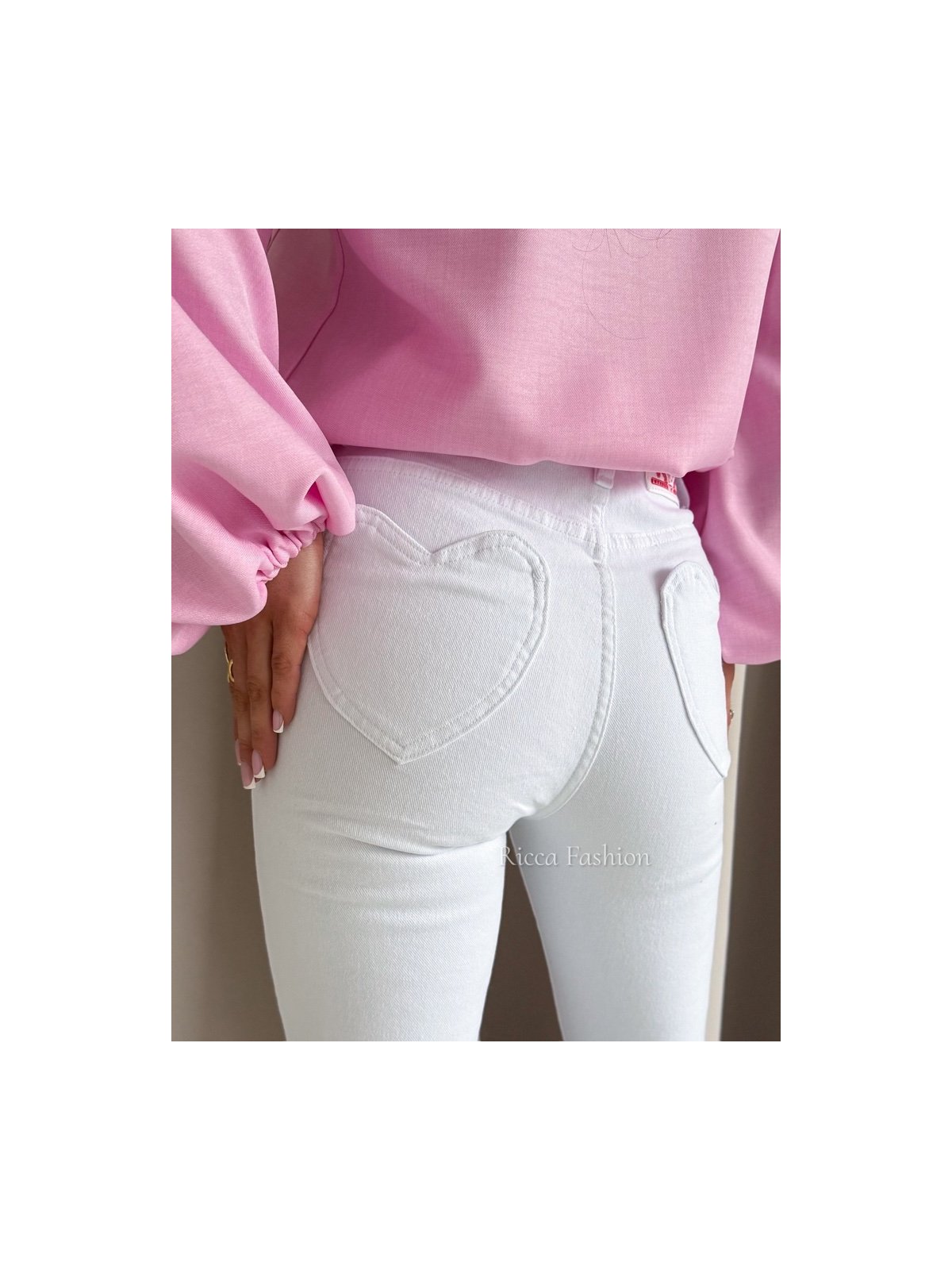 Spodnie skinny jeans HEARTS, white