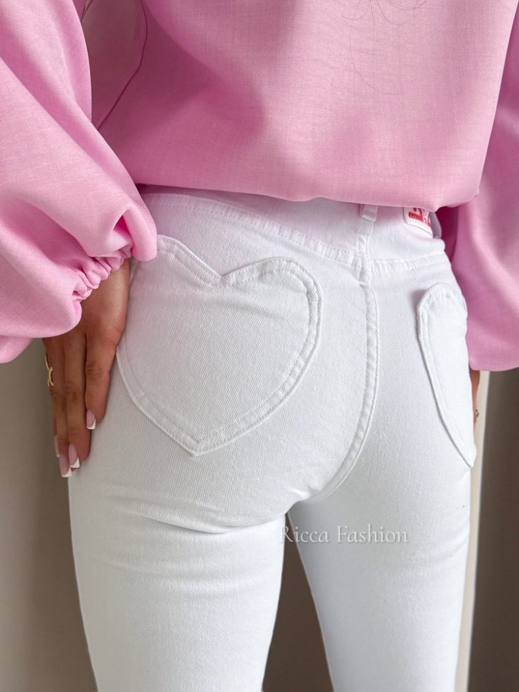 Spodnie skinny jeans HEARTS, white