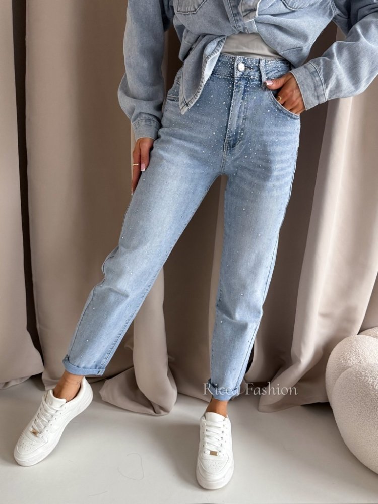 Spodnie mom fit CRISTALS, blue