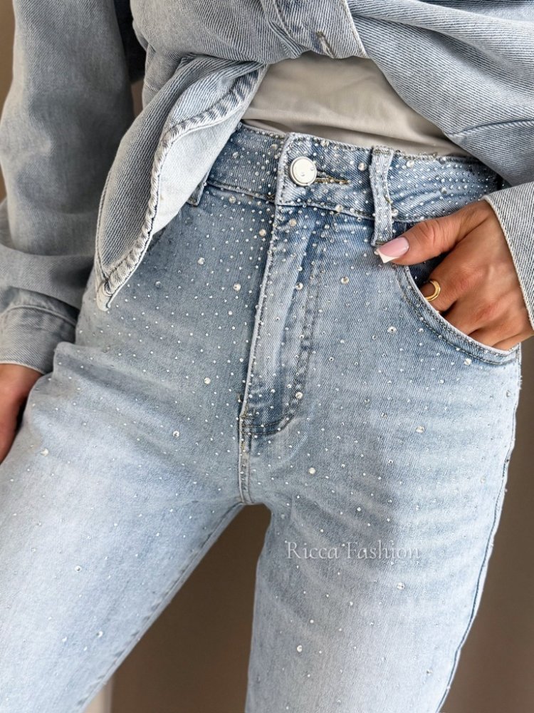 Spodnie mom fit CRISTALS, blue