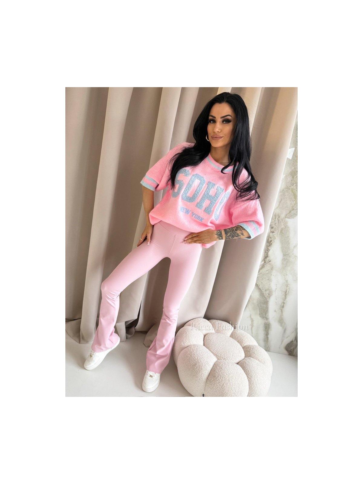 Spodnie prążkowane dzwony BEAT, powder