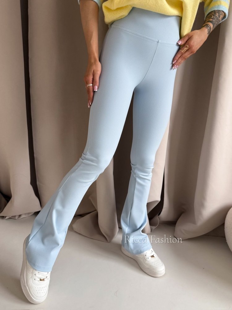 Spodnie prążkowane dzwony BEAT, baby blue