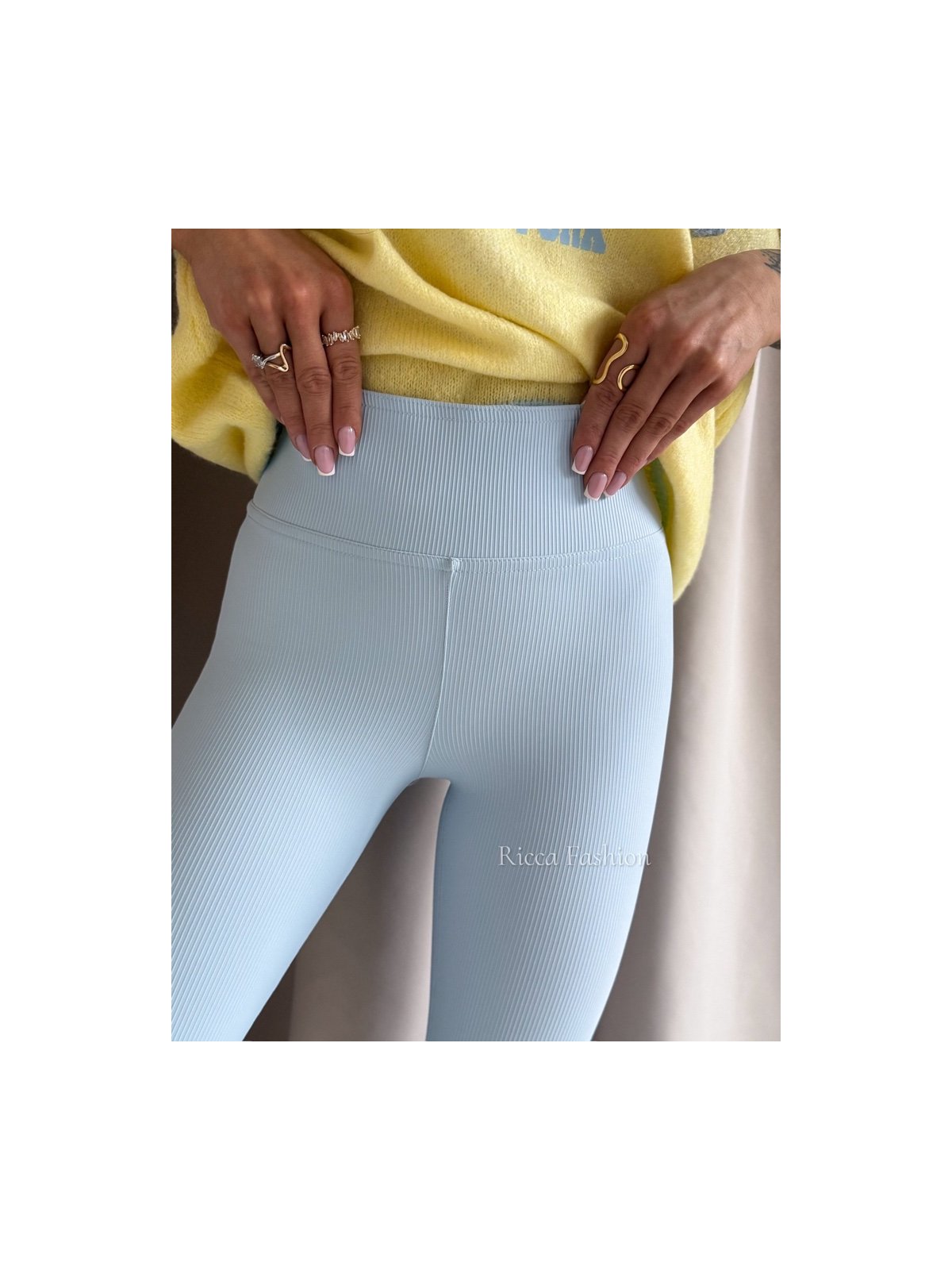 Spodnie prążkowane dzwony BEAT, baby blue