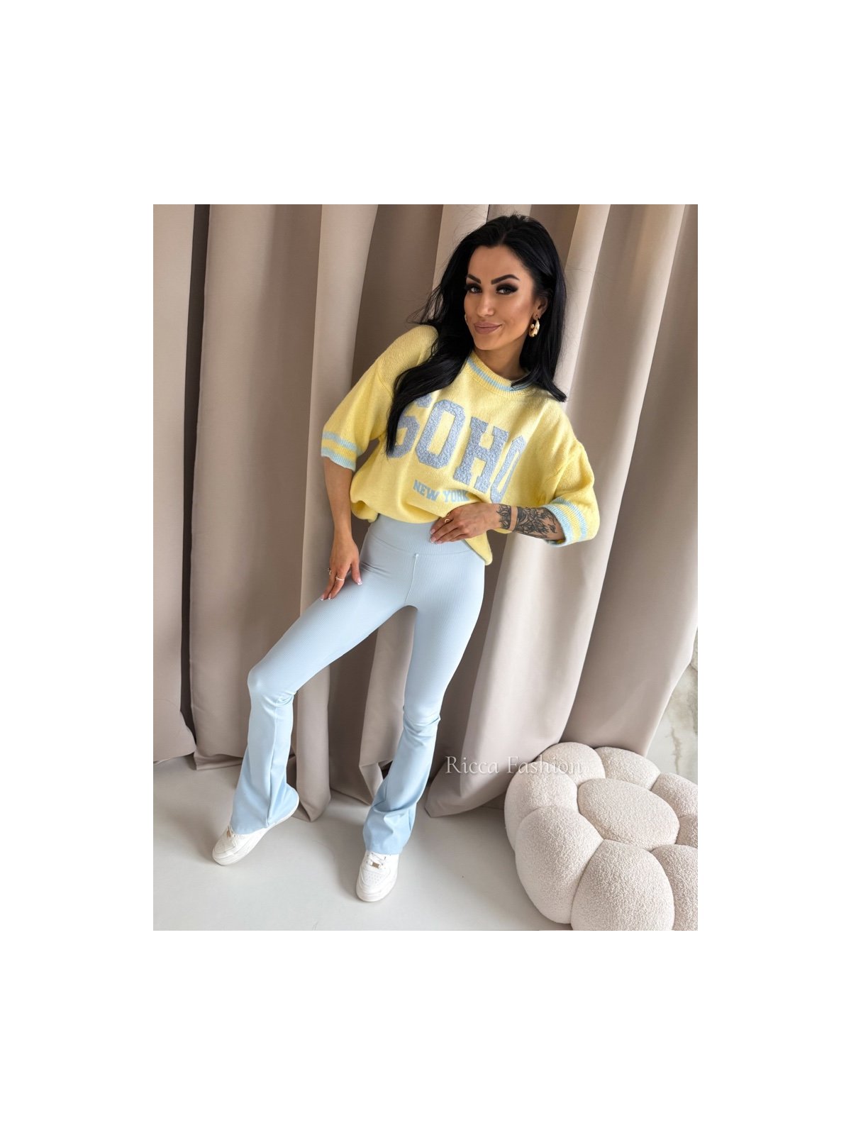 Spodnie prążkowane dzwony BEAT, baby blue