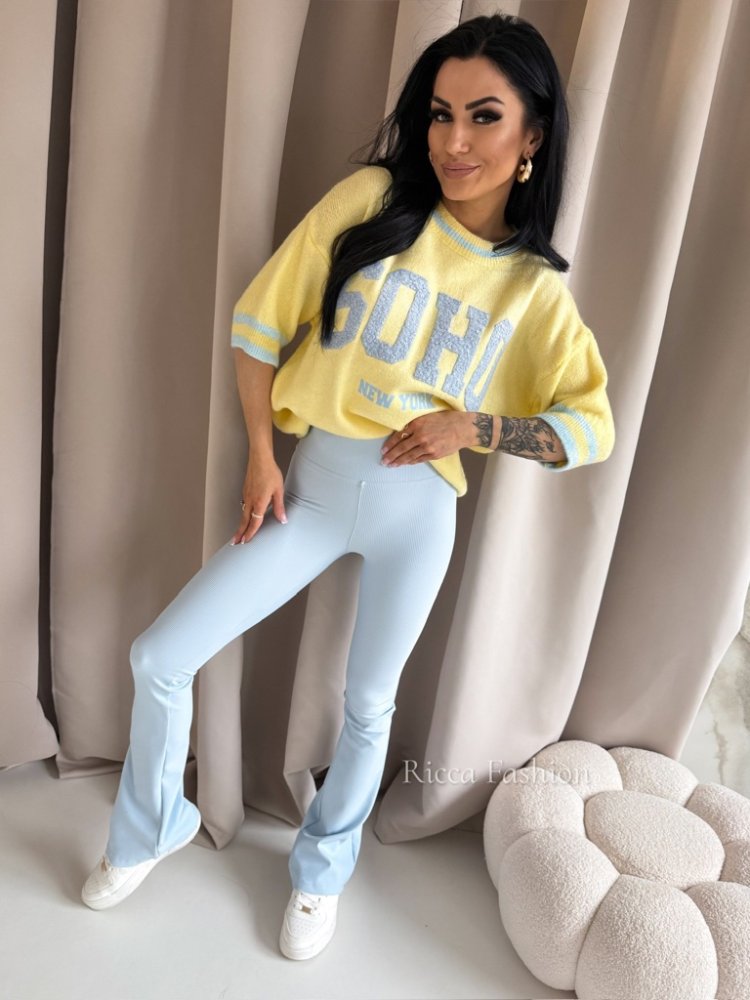 Spodnie prążkowane dzwony BEAT, baby blue