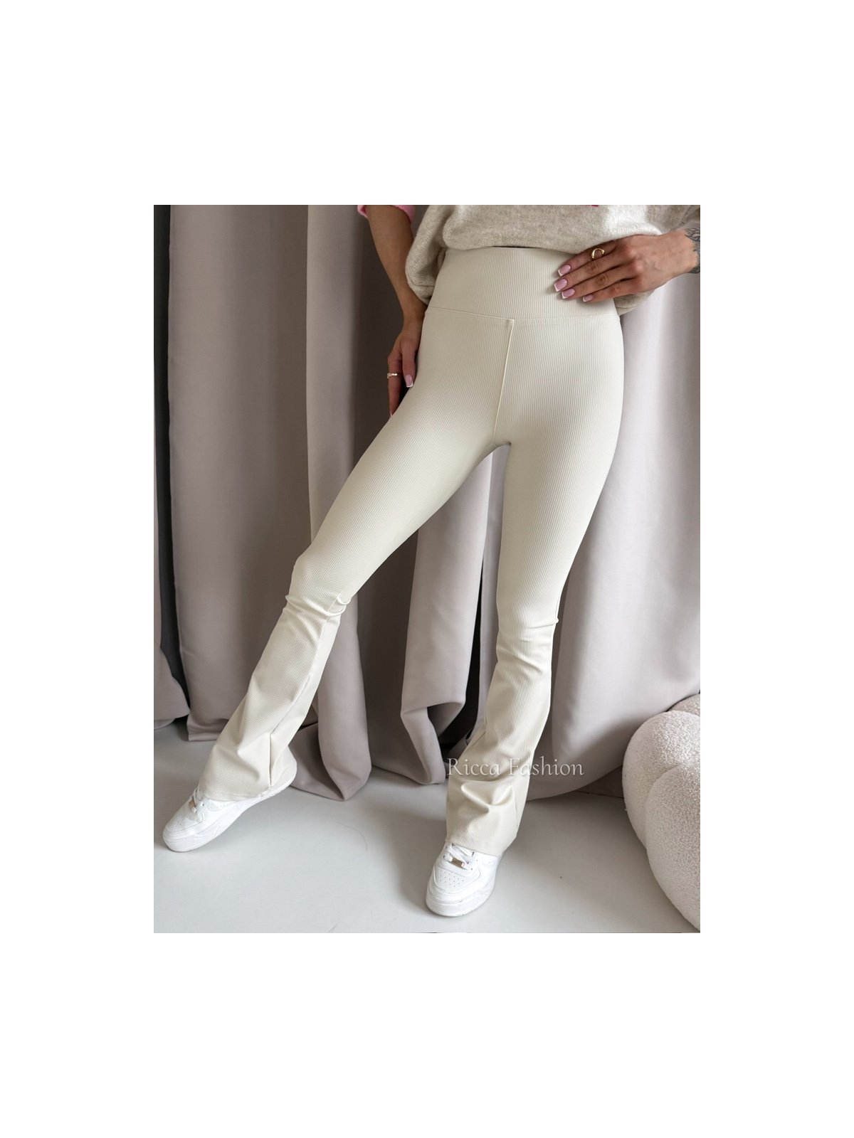 Spodnie prążkowane dzwony BEAT, beige