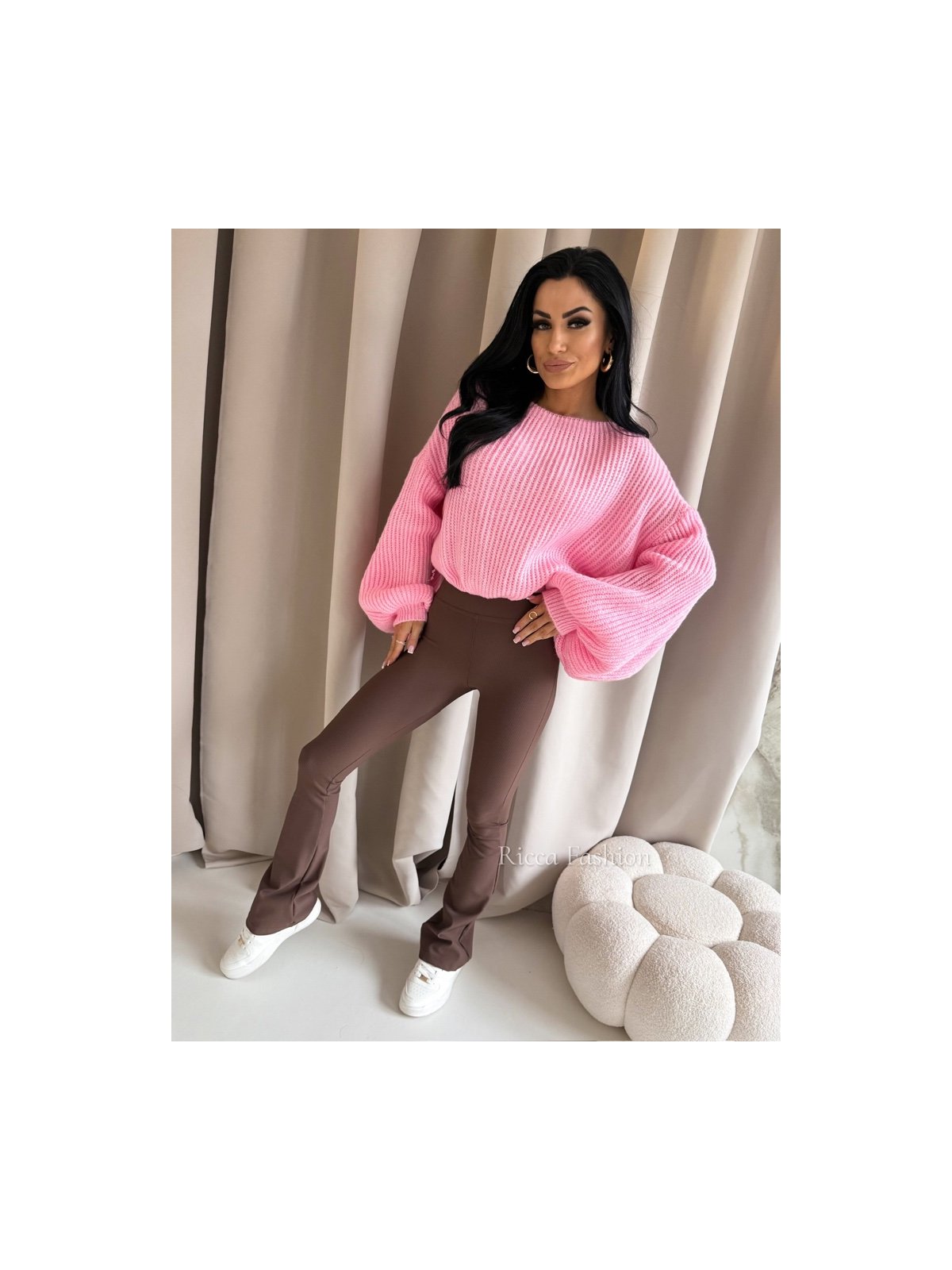 Spodnie prążkowane dzwony BEAT, milk chocolate