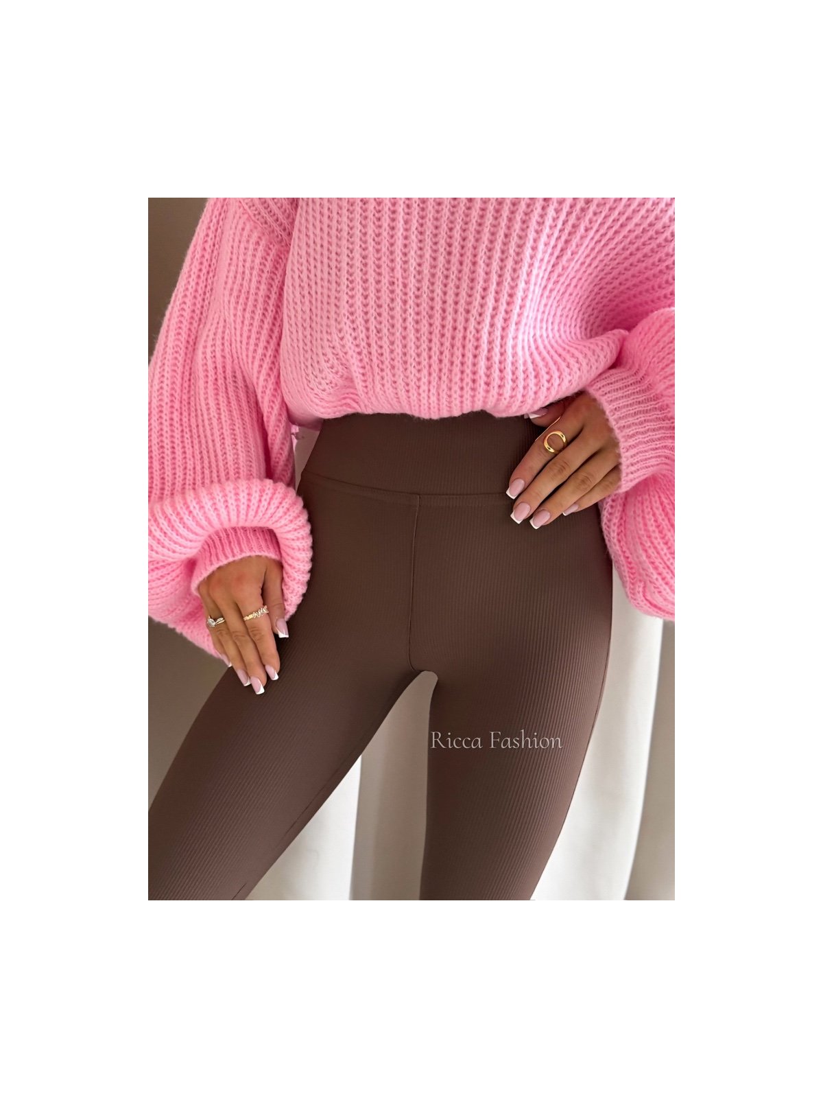 Spodnie prążkowane dzwony BEAT, milk chocolate