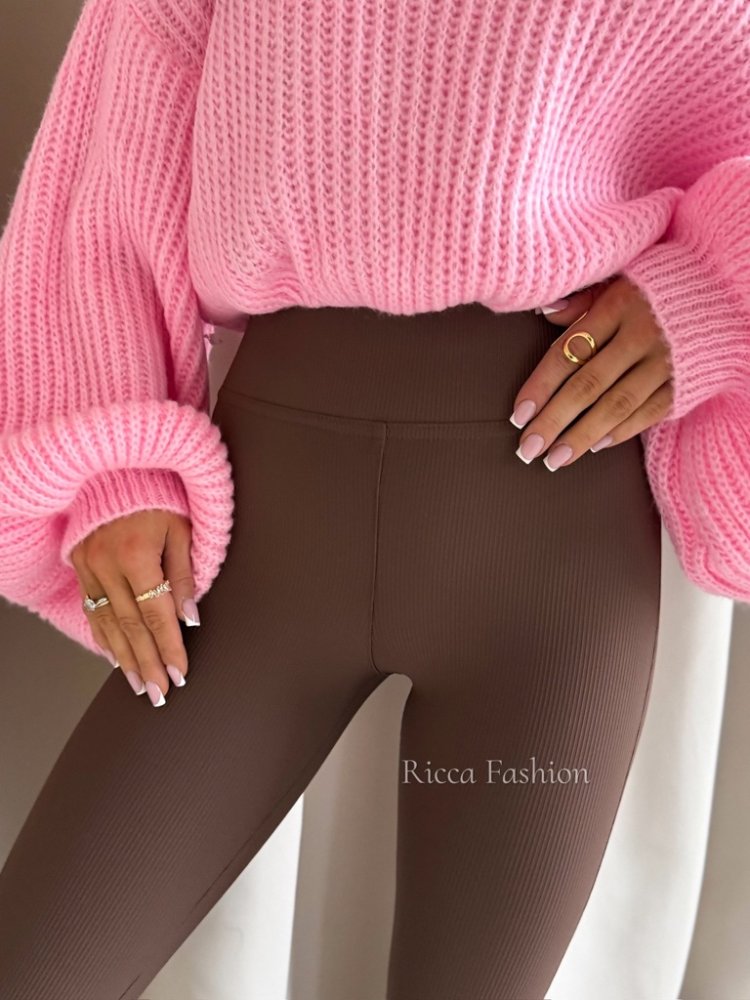 Spodnie prążkowane dzwony BEAT, milk chocolate