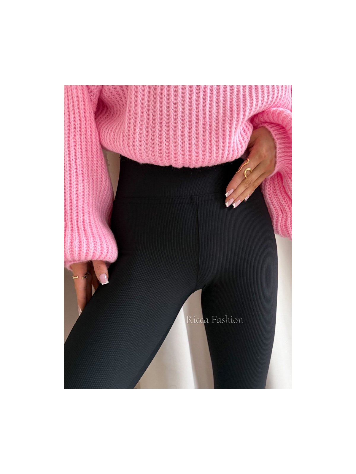 Spodnie prążkowane dzwony BEAT, black