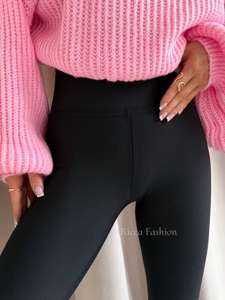 Spodnie prążkowane dzwony BEAT, black