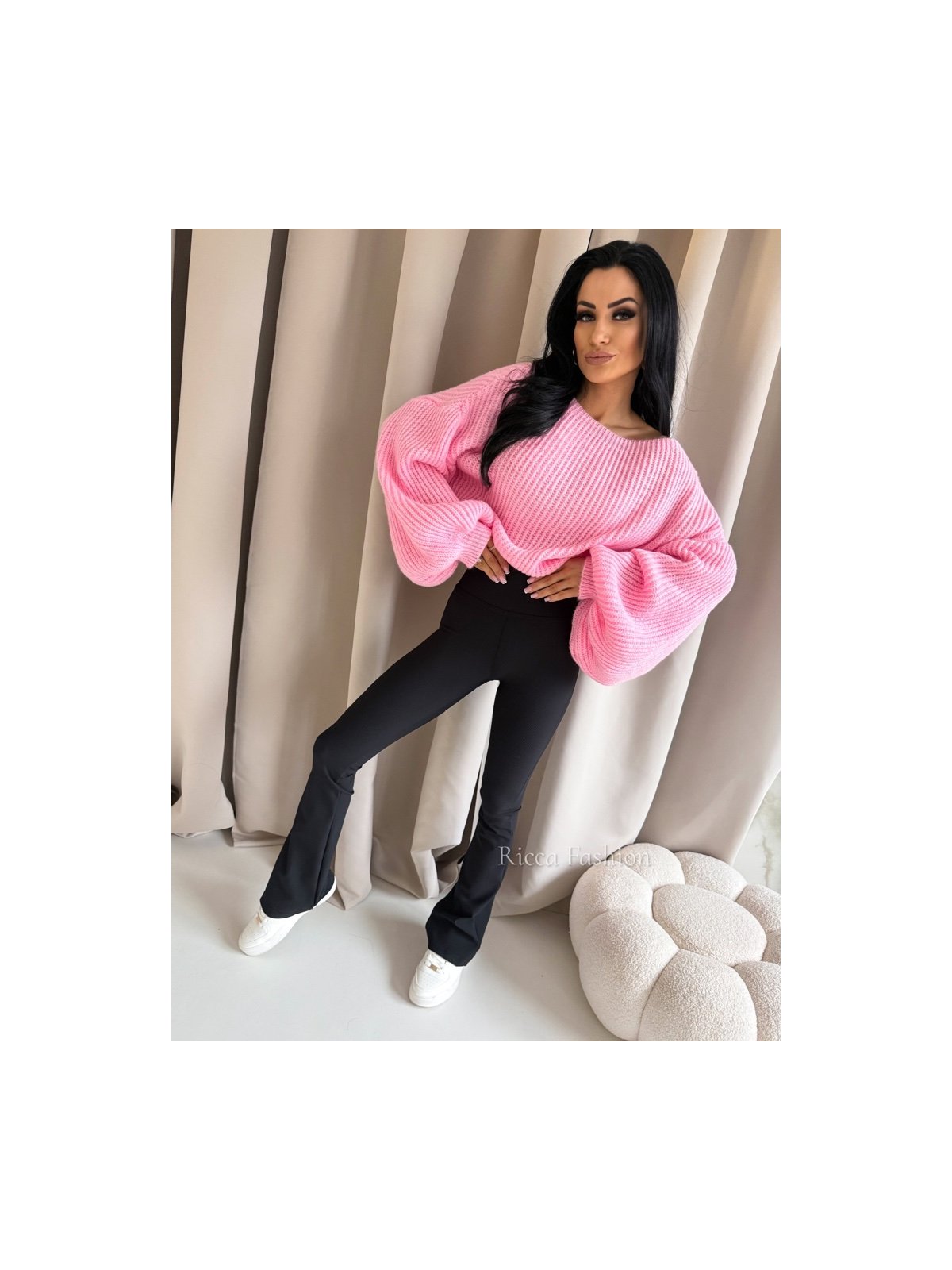 Spodnie prążkowane dzwony BEAT, black