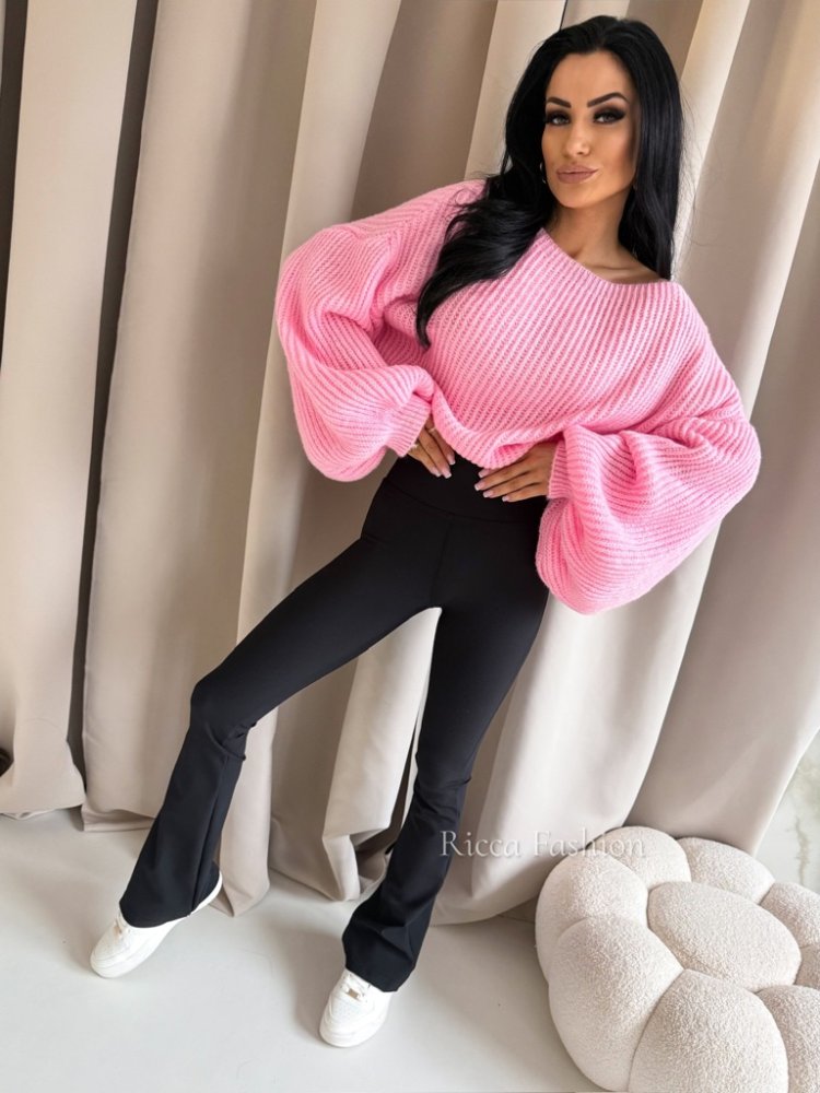 Spodnie prążkowane dzwony BEAT, black