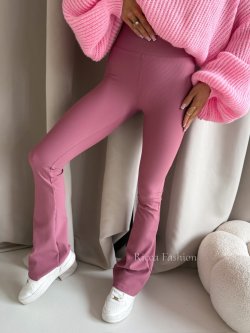 Spodnie prążkowane dzwony BEAT, antique pink