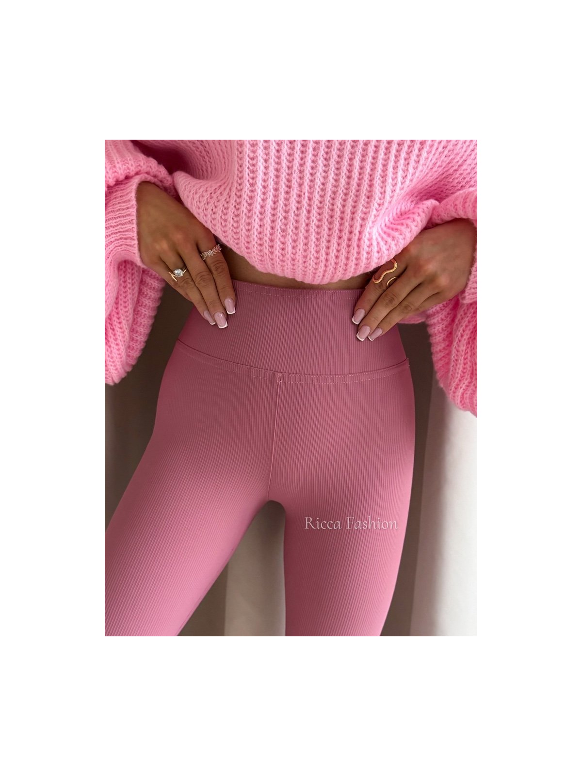 Spodnie prążkowane dzwony BEAT, antique pink