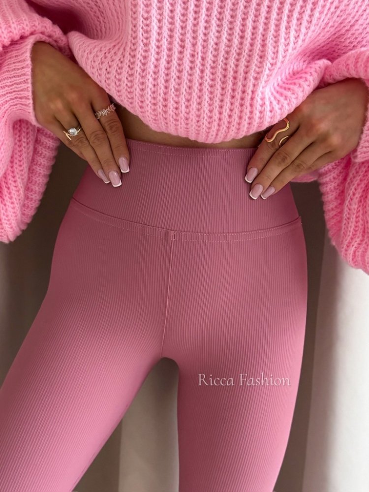 Spodnie prążkowane dzwony BEAT, antique pink