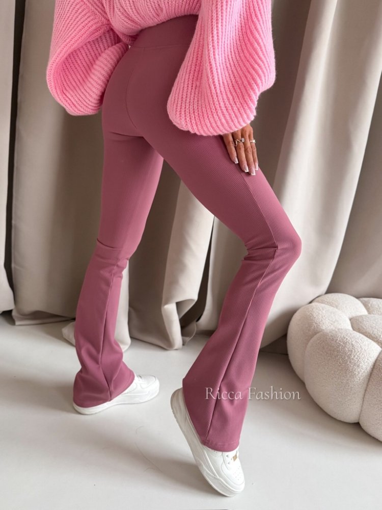 Spodnie prążkowane dzwony BEAT, antique pink