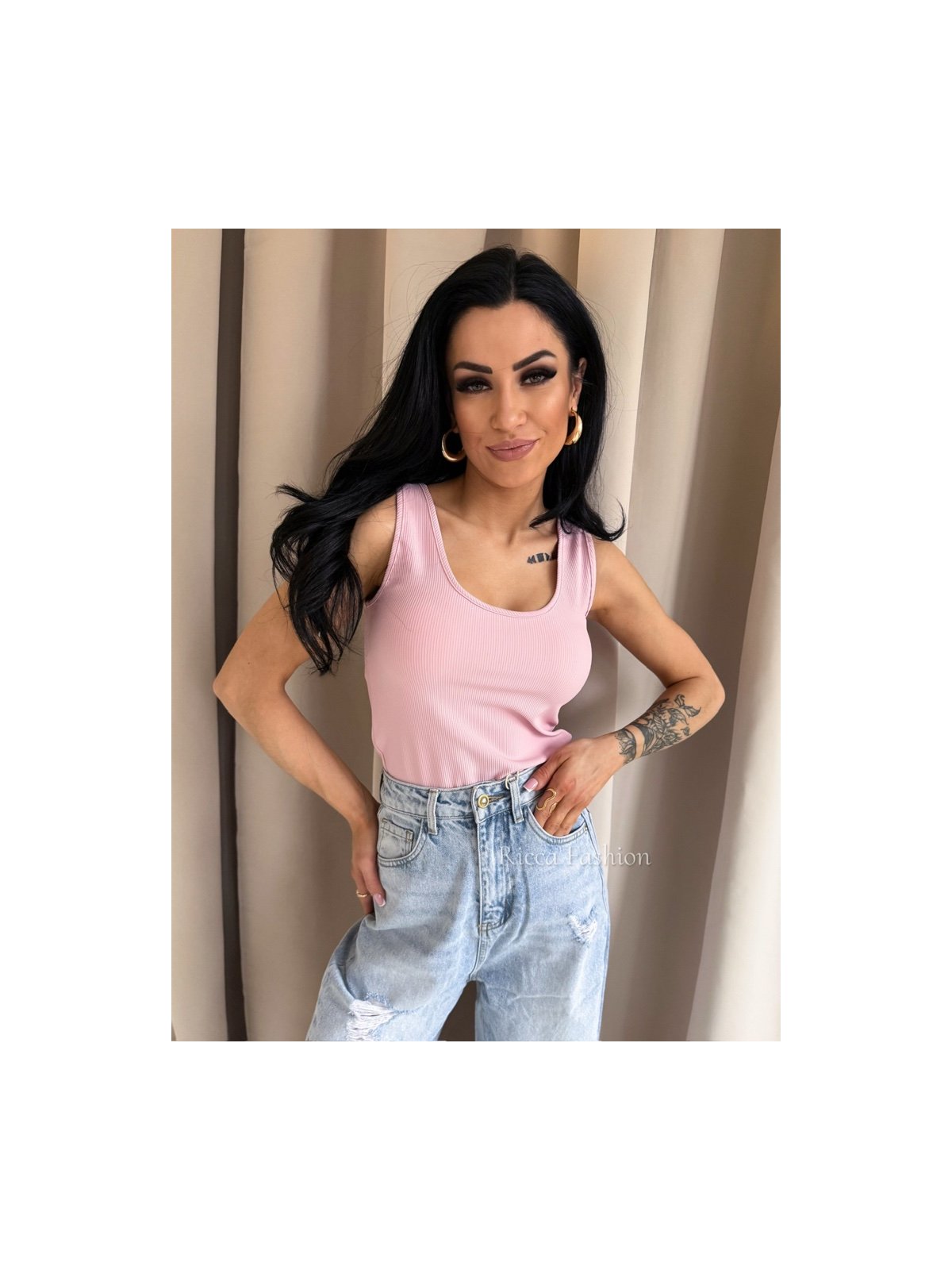 Bluzka/top prążek FUSION, powder