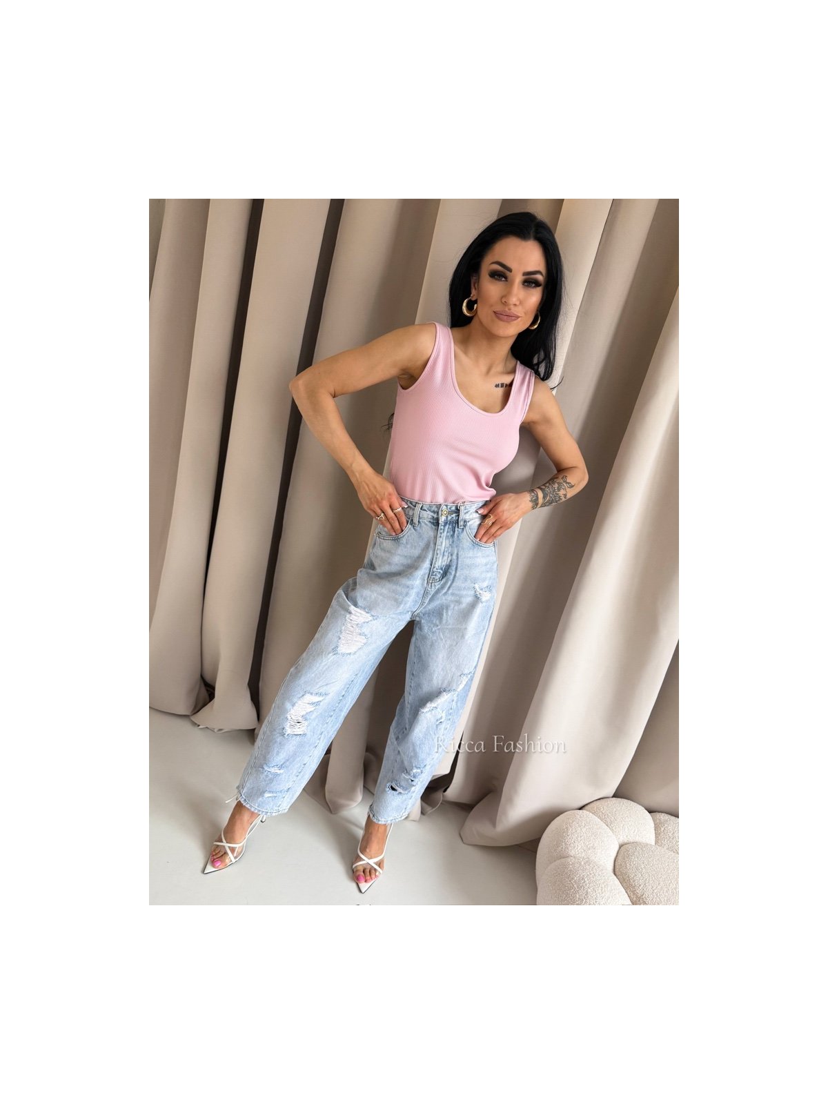 Bluzka/top prążek FUSION, powder