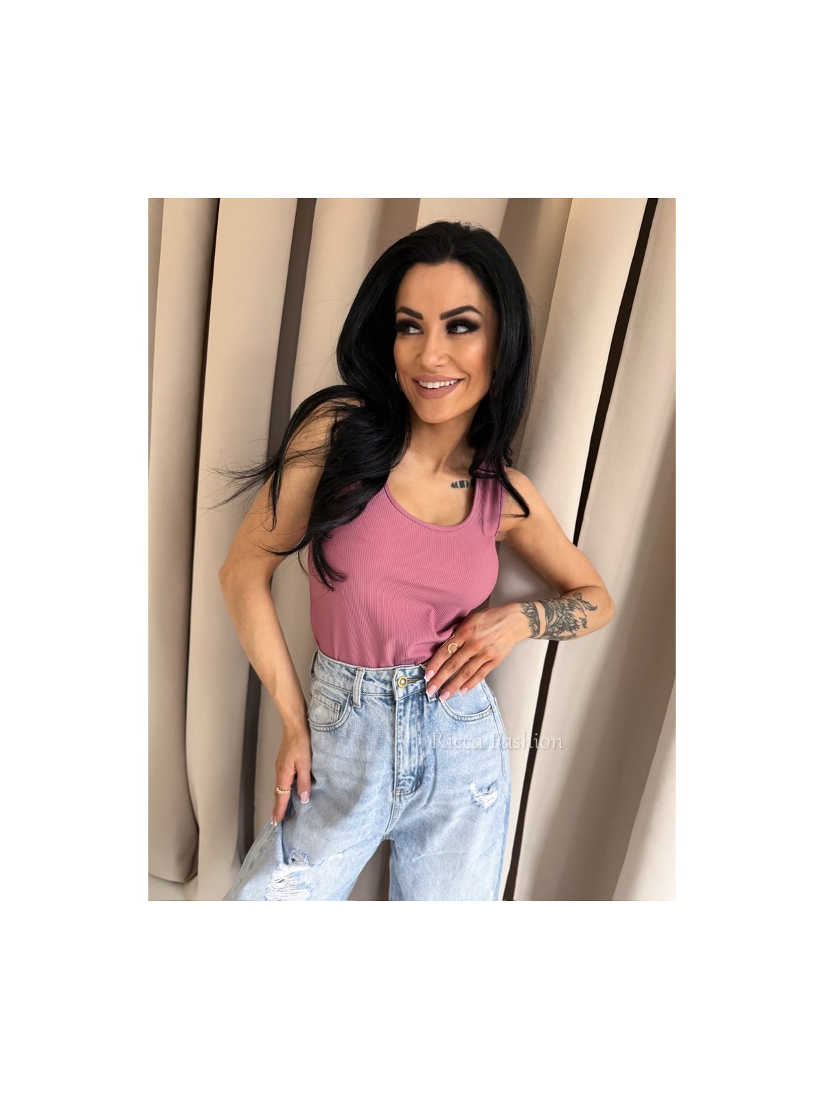 Bluzka/top prążek FUSION, antique pink