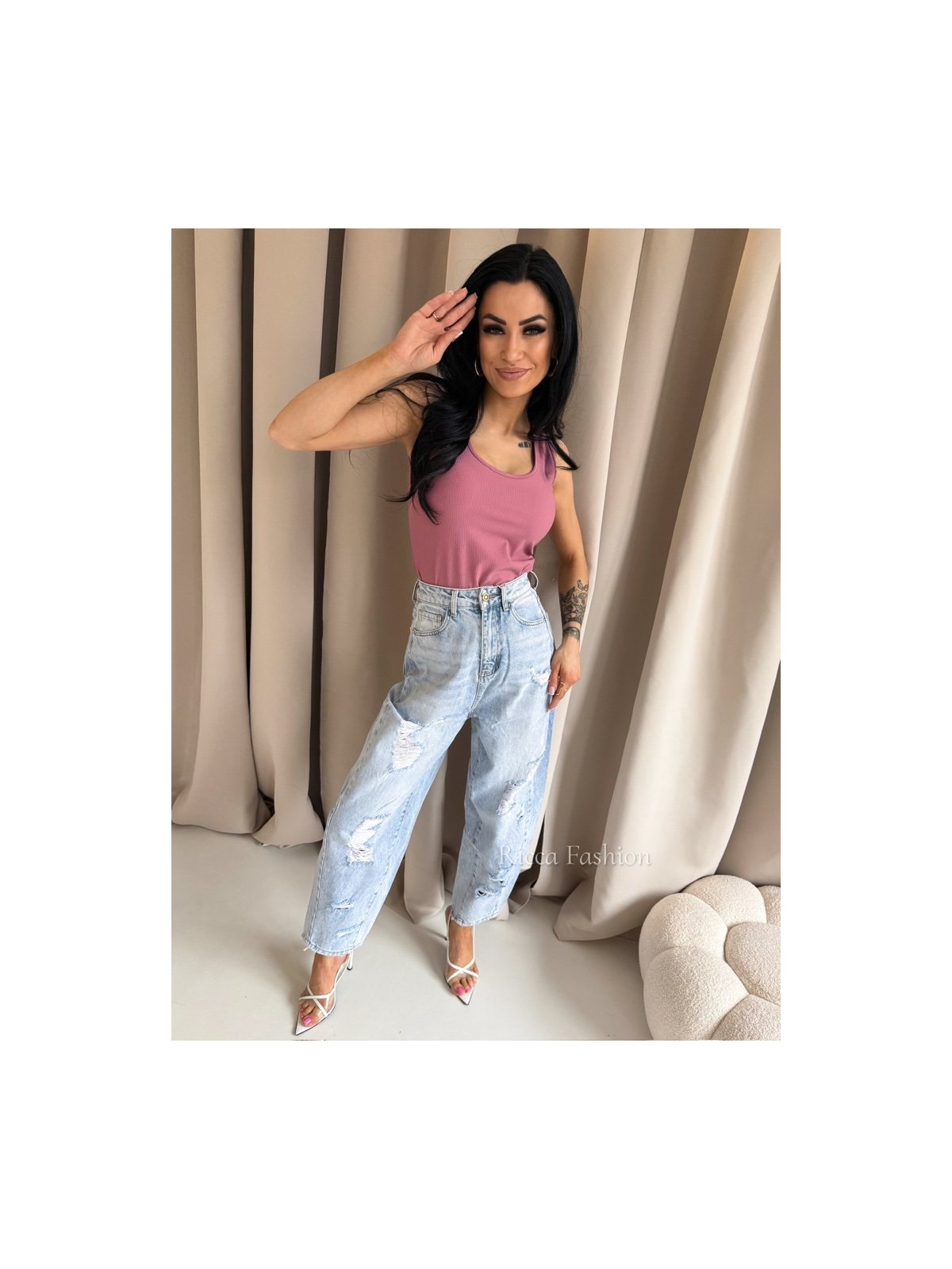 Bluzka/top prążek FUSION, antique pink