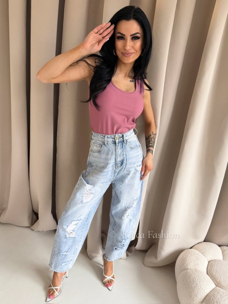 Bluzka/top prążek FUSION, antique pink