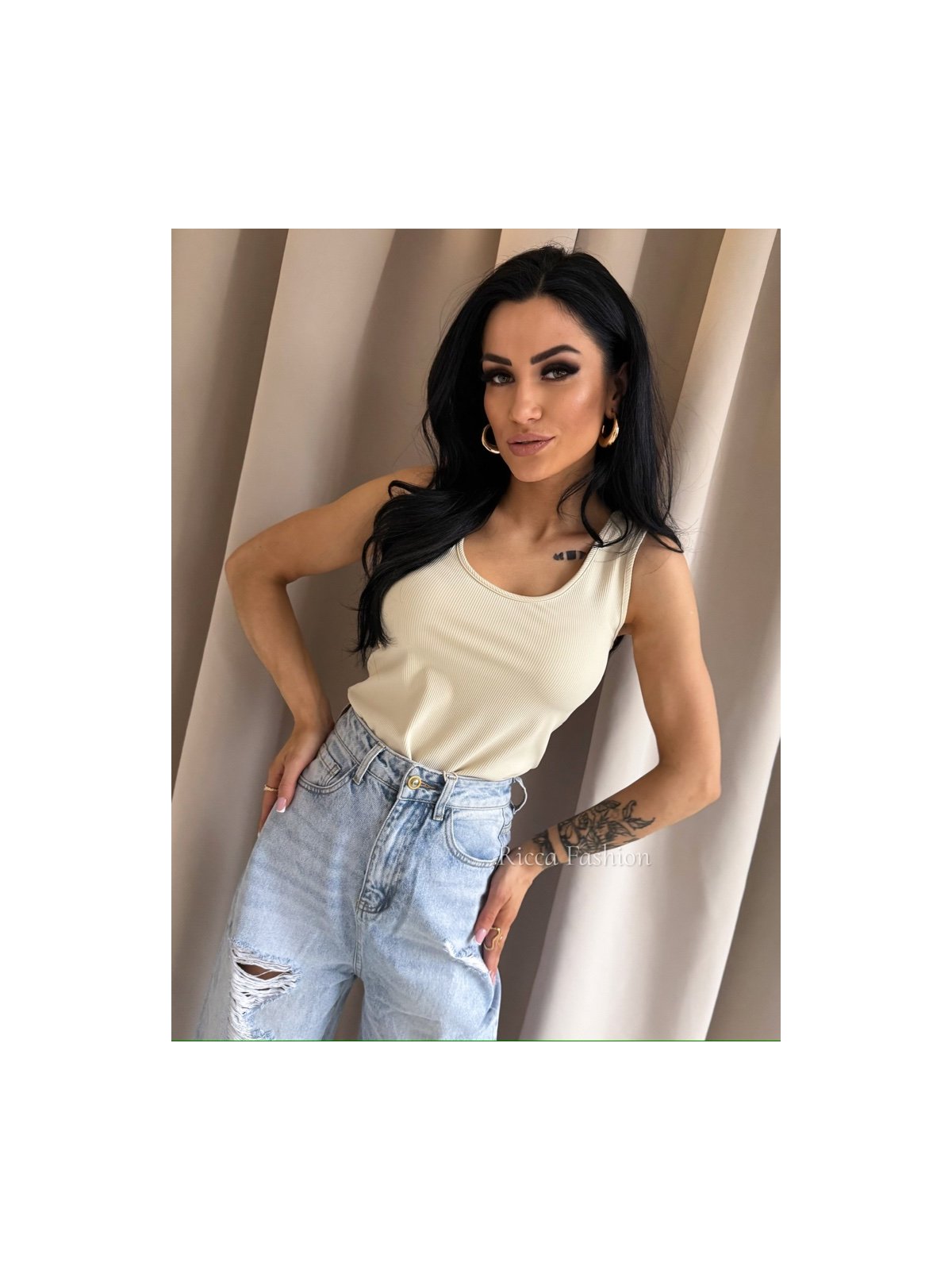 Bluzka/top prążek FUSION, beige