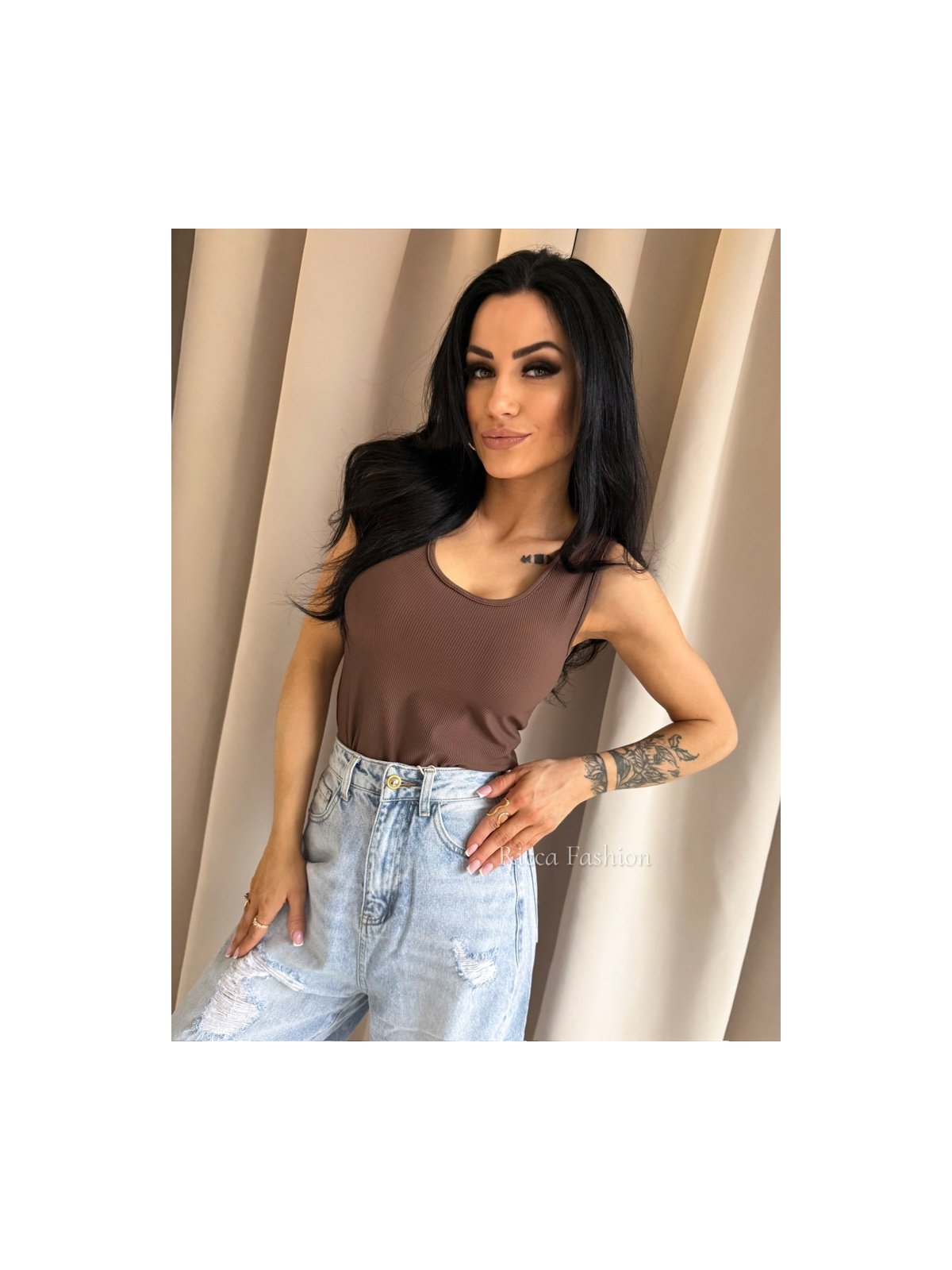 Bluzka/top prążek FUSION, milk chocolate