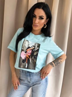 T-shirt bawełniany PARIS CHIC, baby blue