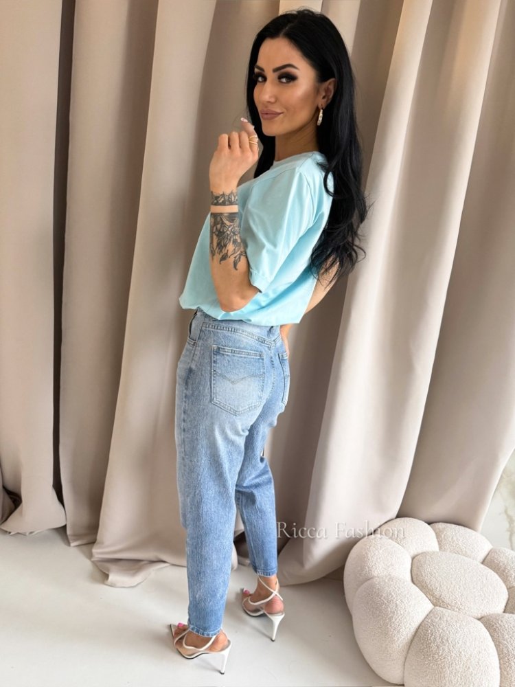 T-shirt bawełniany PARIS CHIC, baby blue