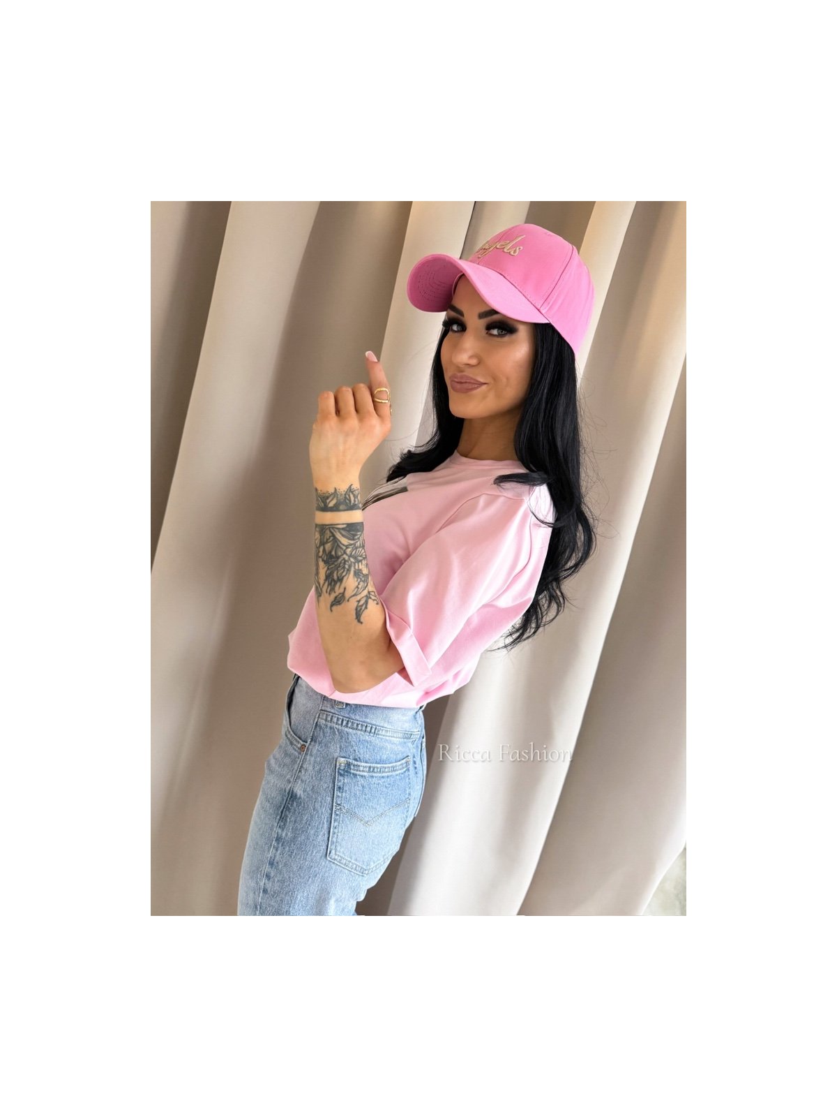 T-shirt bawełniany PARIS CHIC, pastel pink