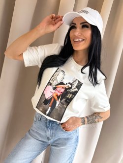 T-shirt bawełniany PARIS CHIC, ecru